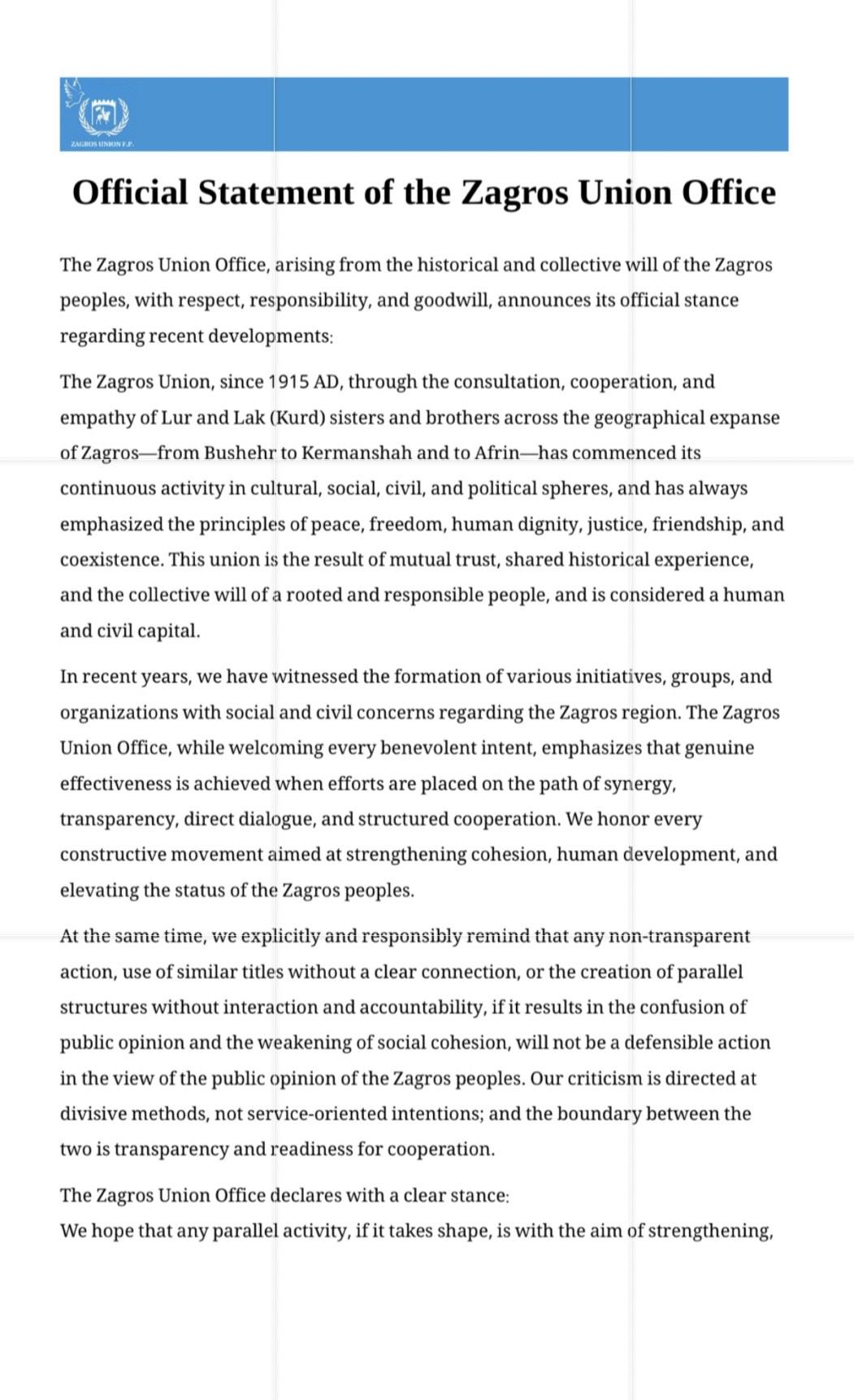 Zagros Statement 1